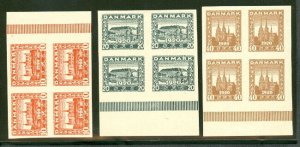 DENMARK #156-8P 1920 Buildings Issue, IMPERF PROOF BLKS of 4, no gum as issued