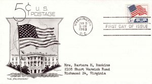 USA 1963 FDC Sc 1208 American Flag Lowry Aristocrat Cachet Washington DC Cancel