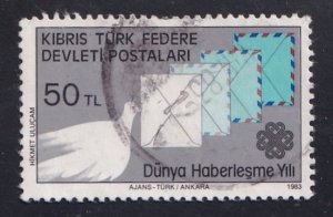 Cyprus  Turkish   #133   used  1996  world communication year  50 l  letters