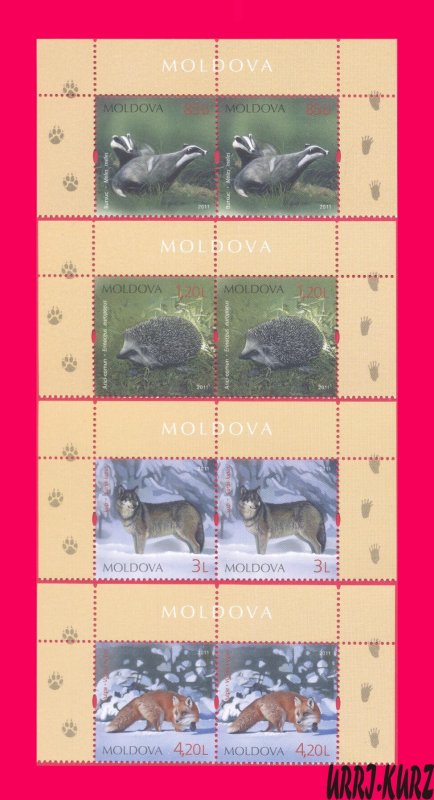 MOLDOVA 2011 Nature Fauna Forest Animals Mammals Fox Wolf Hedgehog Badger 8v MNH