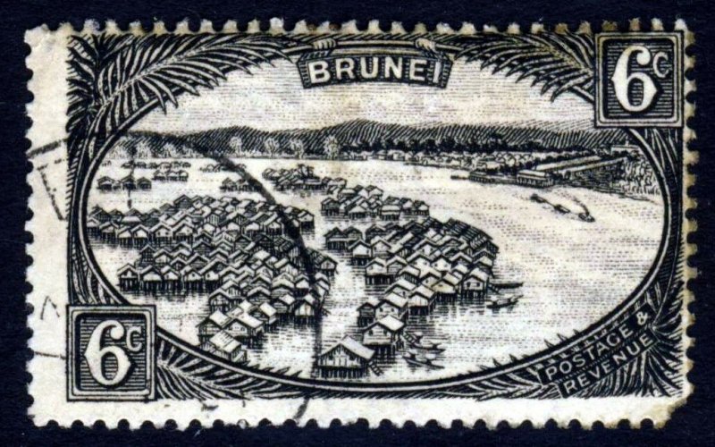 BRUNEI 1924 6c. Intense Black River Village SG 69 VFU