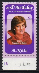 ST.KITTS SG97w 1982 PRINCESS DIANA $6 WMK INVERTED MNH