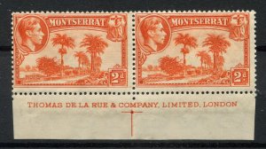 Montserrat 1938 KGVI. Imprint Pair x 2d orange. Mint (NH). P13. SG104.