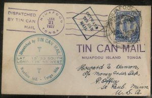 1937 Niuafoou Tonga Toga Islands Tin Can Mail Cover To St Paul MN USA