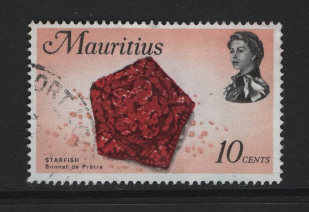 Mauritius  #343  used   1969  marine life  10c