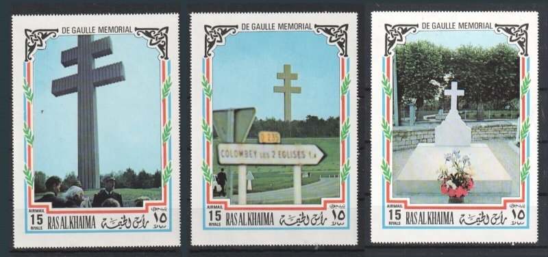 1972  Ras Al Khaima - Memory of Charles De Gaulle - Mi 773A-775A - Perf. - MNH