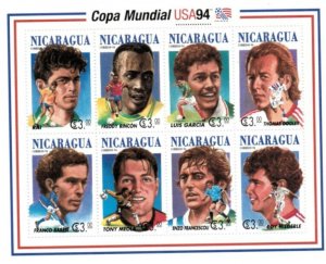 Nicaragua 1994 -  Soccer Players - Sheet of 8 Stamps - Scott #2042A-H -MNH