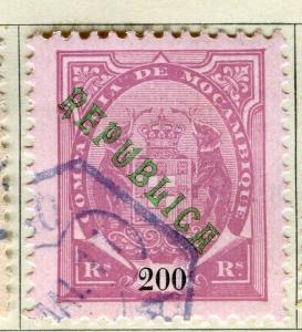 PORTUGUESE MOZAMBIQUE;  1911 early REPUBLICA issue fine used 200r. value