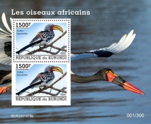 Burundi - 2022 African Bird, Hornbill - 2 Stamp Souvenir Sheet - UR2201078b