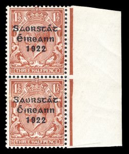 Ireland #46var (Macdonnel and White T49a) Cat£475 (for hinged), 1922 1 1/2p ...