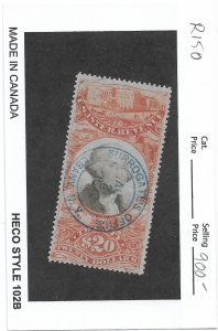 $20 3rd Issue Revenue Tax Stamp, Sc # R150, used. Nice Canx (55938)