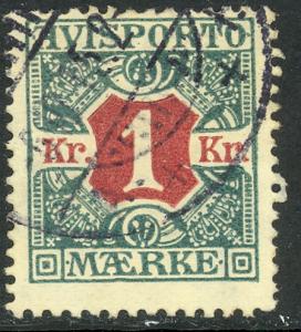 DENMARK 1914-15 1K Blue Green and Maroon NEWSPAPER STAMPS Sc P20 VFU