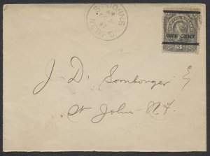 1897 Newfoundland #75 1c On 3c Surcharge On Cover OCT 30