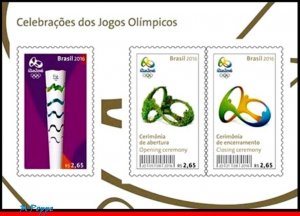 3334 BRAZIL 2016 OLYMPIC GAMES, RIO 2016, TORCH, CEREMONYS, RHM B-194, S/S MNH