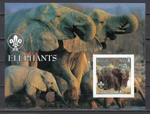 Eritrea, 2002 Cinderella issue. Elephants, IMPERF s/sheet. Scout Logo.