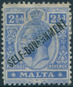 Malta 1922 SG118 2½d blue KGV SELF-GOVERNMENT ovpt MNG