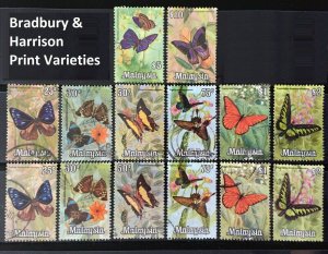 Malaysia 1970 National Butterflies Series set SG#64-71 Used Bradbury & Harrison