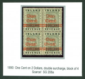 SG 208a British Guiana 1888-90. 1c on $2 double surcharge. Scarce mint block...