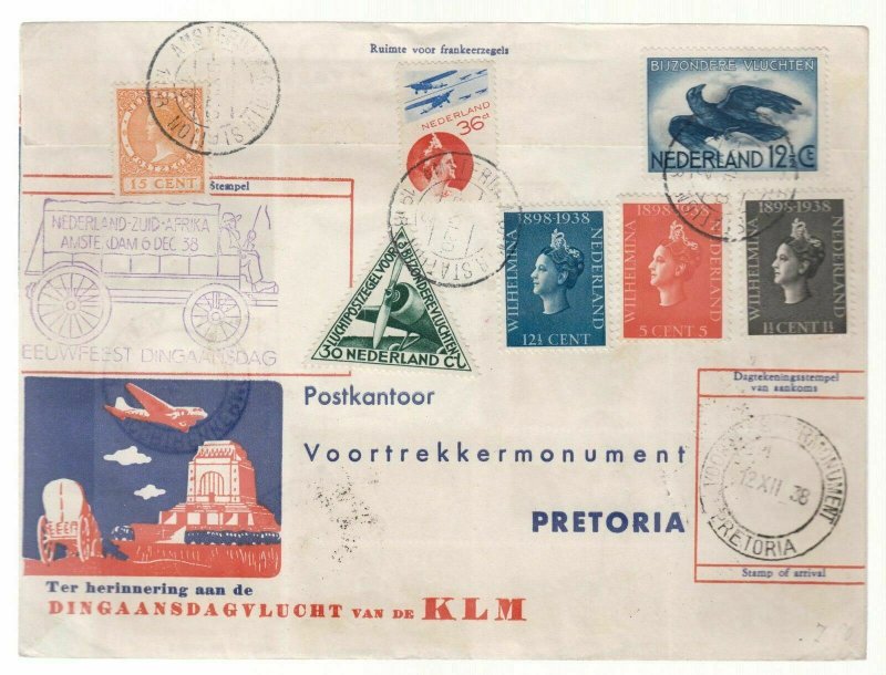 1938 Holland South Africa Return First Flight Cover FFC KLM Voortrek