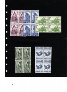 PAPUA NEW GUINEA 1952 DEFINITIVES BLOCKS OF 4 FIVE DIFFERENT  MINT NH  K115