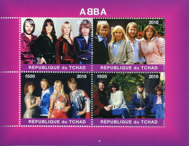 ABBA Stamps Chad 2018 MNH Music Popstars Pop Stars Celebrities 4v M/S
