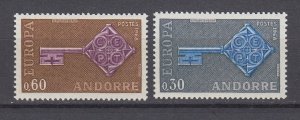 J29593, 1968 frenh andorra  mh set #182-3 europa