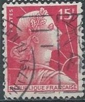 France 753 (used) 15fr Marianne, carmine (1955)