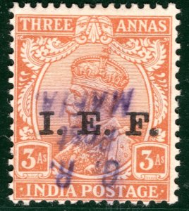 Tanganyika MAFIA ISLAND KGV 3a India *I.E.F* Overprint Inverted ERROR {Cert}SBB4