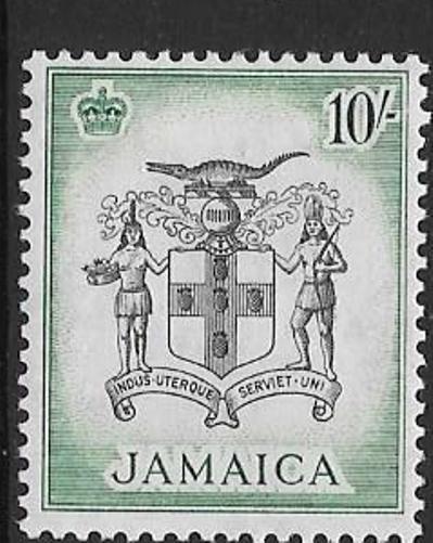 JAMAICA SG173 1956 10/- BLACK & BLUE GREEN MTD MINT