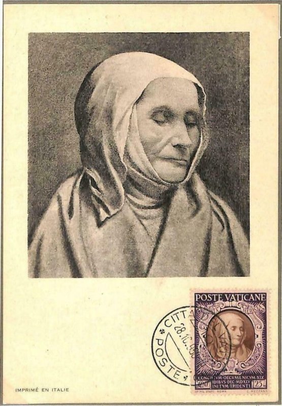 90121 -  VATICAN - MAXIMUM CARD - SAINT Angela MERICI -  Religion  1950
