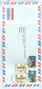 Malaysia  1994 Cover sent to Jordan Philatelic, four stamps, Sarawak Agricultural agro SG 256, Kuala Lumpur Natl. Planetarium SC