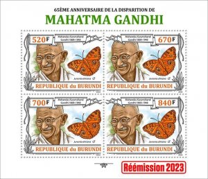 BURUNDI - 2023 - Mahatma Gandhi - Perf 4v Sheet - Mint Never Hinged