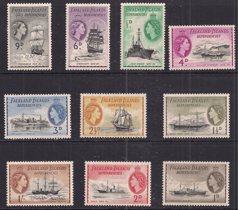 Falkland Island Dependencies 1954 - 62 QE2 set to 1/-d MM ( 858 )