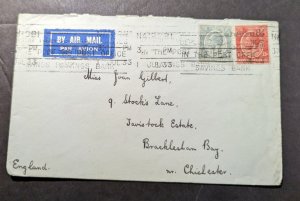 1933 British KUT Airmail Cover Nairobi Kenya to Brackleton Bay England