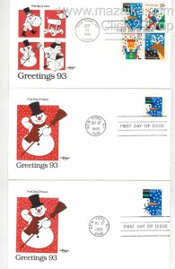 1993 CHRISTMAS FDC SET OF 6 Snowman Jack In The Box Reindeer PERF & IMPERFORATE
