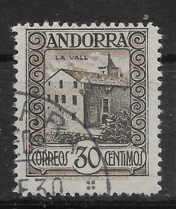 ANDORRA (SPANISH) SG20B 1931 30c BLACKISH BROWN p11½ USED