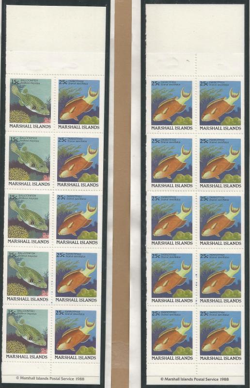 MARSHALL ISLANDS 174A-B MNH, BKLT PANES, FISH