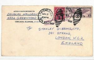 USA TRANSATLANTIC AIR MAIL Chicago Cover Stanley Gibbons London 1931 BC1