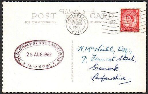 GB SCOTLAND 1962 postcard Clyde Steamer cachet P.V. JEANIE DEANS...........13699