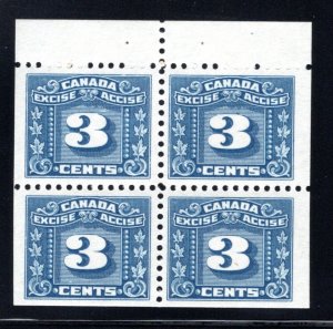 van Dam FX64a, 3c Blue, Booklet Pane of 4, MNH(selvedge has hint of hinge)Canada