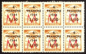 1944, Algeria, Reveue stamps, Block of 8, MNH
