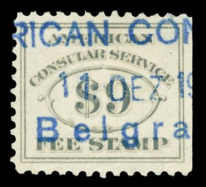 Scott RK20 1906 $9 Consular Fee Revenue Used Cat $35.00