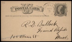 USA 1877 Michigan SAND LAKE Cancel Postal Card Cover 96318