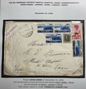 1939 Addis Ababa Ethiopia Airmail Cover To Mental Hospital Ennis Ireland
