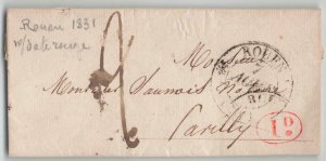 France 1831 Rouen 1D Oval Rural Delivery Stampless Folded Cover