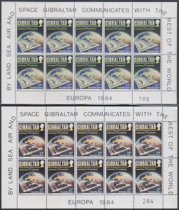 GIBRALTAR Sc # 459-60.1 CPL MNH SET of 2  SHEETS - 10 EACH - EUROPA 1984