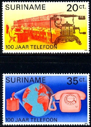 Cent. of First Telephone Call by Alexander Bell, 1876, Surinam SC#452-3 MNH set