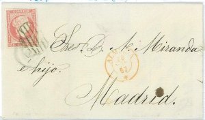 P0144 - SPAIN - POSTAL HISTORY - #48 on cover from ALMERIA (Red) 1857 Grill-
