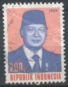 Indonesia Sc#1264 Used, 200r pink, bl & red, President Suharto (1989)