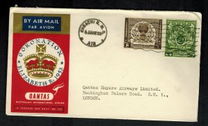 1953 Pakistan QE II Coronation First Day Cover England Queen Elizabeth Qantas 2